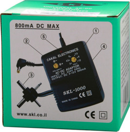 SAKAL שנאי / ספק כוח משתנה 3-12V 800mA כולל תקעים אוניברסליים וקוטביות מתחלפת SAKAL
