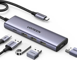 UGREEN מולטיפורט UGREEN 5 IN 1 100W PD 4K 30Hz HDMI אפור ugreen CM511 15596