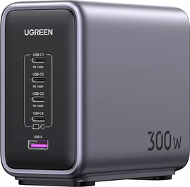 UGREEN מטען קיר GaN בהספק 300W טעינה מהירה 5 יציאות בחיבור USB-A + USB-C UGREEN אפור