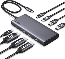 UGREEN תחנת עגינה UGREEN CM693 USB-C HUB 8ב-1 Dual HDMI, DP, 10Gbps אפור