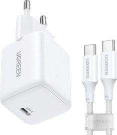 UGREEN מטען קיר מהיר 30W GaN + כבל 1 מטר USB-C Ugreen לבן