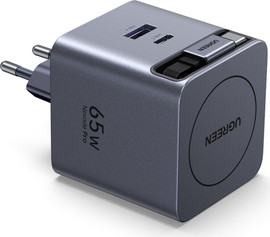 UGREEN מטען קיר טעינה מהירה UGREEN Nexode 65W GaN כבל USB-C נשלף כסוף