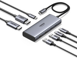 UGREEN מולטיפורט UGREEN USB-C 7 IN1 2C2A+HDMI+DP+PD אפור