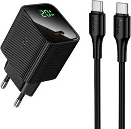 HOCO מטען קיר 20W עם כבל USB Type-C ל-USB Type-C באורך 1 מטר תצוגה דיגיטלית HOCO CS82A