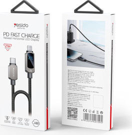 YESIDO כבל טעינה Type-C ל-Lightning 27W עם תצוגת LED