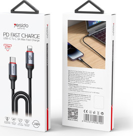 YESIDO כבל טעינה Type-C ל-Lightning 27W (אורך 2 מטר, אלומיניום)