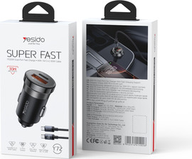 YESIDO מטען רכב מהיר 30W A+C (כולל כבל Type-C)