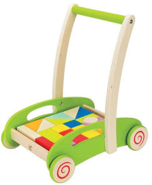 HAPE הליכון עגלת עץ עם לבני בנייה מעץ מלא 21 חלקים