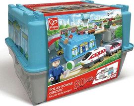 HAPE מגה מטרופוליס - ערכת רכבת חשמלית ענקית 80 חלקים בקופסת אחסון רב פעמית