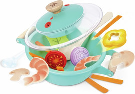 HAPE סיר בישול עם אפקט אידוי וקולות בישול ו 14 אביזרי משחק