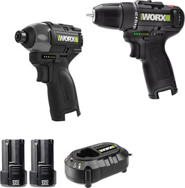 WORX professional קיט: מברגת אימפקט+מברגת פוטר 12V, זוג סוללות ומטען