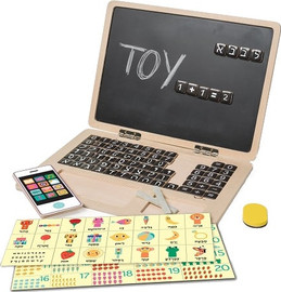 שין שין לפטוי LAPTOY דמוי מחשב נייד לילדים מעץ ללימוד א'-ב' וחשבון