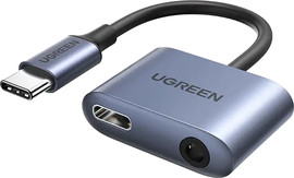 UGREEN מתאם 2 ב-1 USB-C ל-3.5 מ"מ שחור