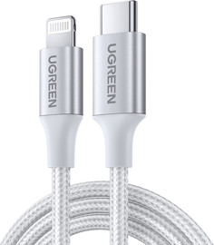 UGREEN כבל טעינה מהירה USB-C  ל Lightning באורך 2 מטר בחר צבע כסף