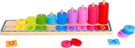 Tooky Toy משחק ערימת מטבעות צבעוניים מעץ עם ספרות ללימוד מספרים וצבעים