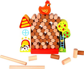 Tooky Toy משחק ג'נגה חווה 69 חלקים עם מקלות עץ להצבה בתוך האסם