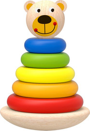 Tooky Toy מגדל טבעות עץ עם ראש דובי לפעוטות מגילאי שנה