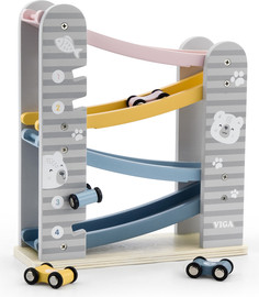 Polar B מסלול מגלשה למכוניות מעץ מלא + 4 מכוניות משחק מסדרת דב הקוטב