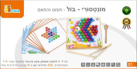 VIGA סט 4 משתתפים מונטסורי - בול תפוס והתאם ענק עם 400 כדורים צבעוניים, 4 לוחות עץ ו 16 כרטיסיות