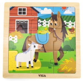 VIGA פאזל 9 חלקים מעץ עם מסגרת - סוסים