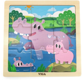 VIGA פאזל 9 חלקים מעץ עם מסגרת - היפופוטמים