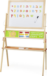 VIGA לוח ציור מסתובב ציור בגיר, לוח מגנטי ולוח ציור לבן, כולל סט אותיות א-ב מעץ ואביזרי ציור