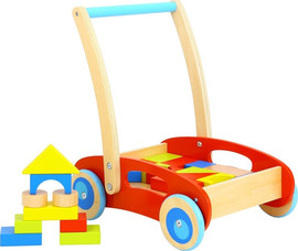 Tooky Toy הליכון עגלת קוביות עץ עם 23 קוביות בניה