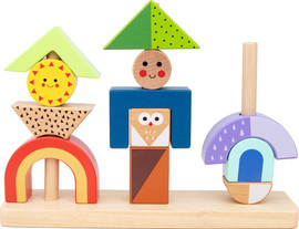 Tooky Toy פאזל השחלת צורות לגובה מעץ 14 חלקים
