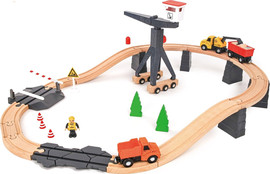 Tooky Toy סט רכבת עץ מנוף 35 חלקים
