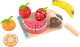 Tooky Toy משחק חיתוך פירות עץ עם מגש וסכין 14 חלקים
