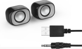 HP זוג רמקולים שולחניים HP DHS-2111 Multimedia Speakers 2.0 - עיצוב מעוגל ואלגנטי - חיבור USB/3.5mm - צבע שחור