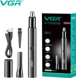VGR קוצץ שיער מקצועי לאף, לאוזניים, לסידור הזקן והגבות – נטען USB, מנוע שקט ועוצמתי, חיתוך מדויק, בטוח ונוח לשימוש