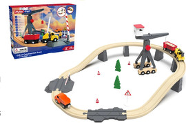 Inbar Toy ערכת רכבת עץ 35 חלקים - רכבי עבודה - Myka fort