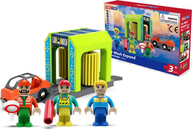 Inbar Toy ערכת שטיפת מכוניות לרכבות עץ 16 חלקים - Myka fort