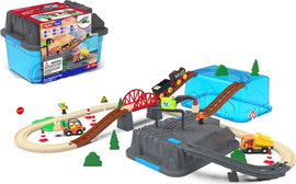 Inbar Toy ערכת רכבת עץ חשמלית 56 חלקים בקופסת איחסון - Myka fort