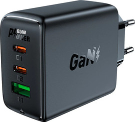 AceFast מטען GaN עם 3 יציאות (2×USB-C + USB-A) בעוצמה 65W PD בצבע שחור - מבית ACEFAST