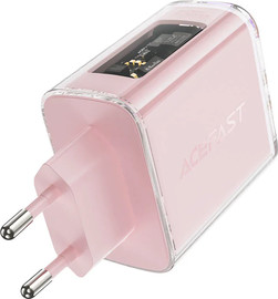 AceFast מטען GaN עם 3 יציאות (2×USB-C + USB-A) בעוצמה 65W בצבע ורוד - מבית ACEFAST