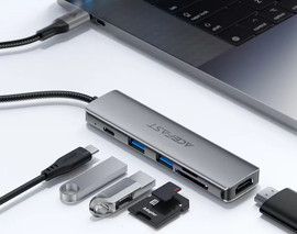 AceFast מפצל USB ותחנת עגינה 6 ב-1 ACEFAST J18 – תמיכה ב-4K 60Hz, טעינה מהירה 90W וקורא כרטיסים