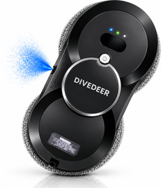 Divedeer רובוט חכם לניקוי חלונות עם התזת מים ושלט רחוק צבע שחור דגם DIV-WCR-330-BK