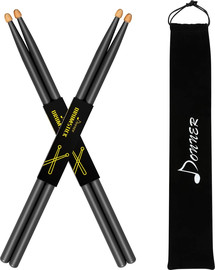 donner מארז 2 זוגות מקלות תופים EC1144 מייפל 5A + מנשא 5A Drumsticks Classic Maple Wood בצבע שחור מבית DONNER