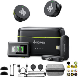 donner זוג מיקרופונים אלחוטיים EC6967 לאנדרואיד / IOS וחיבור מצלמה Wireless Lavalier Microphone VPM20 מבית DONNER