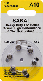 SAKAL מארז 10 שישיות סוללות Zinc Air - A10 למכשירי שמיעה – איכותיות ובעלות חיי שימוש ארוכים