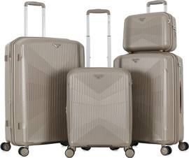 Luan סט 3 מזוודות קשיחות 20"/24"/28" + תיק קוסמטיקה דגם VENICE מבית המותג היוקרתי Luan- שמפניה