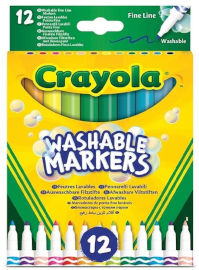 Crayola סט 12 טושים דקים נשטפים בקלות (מחיקים)