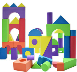 Toyland מארז 48 קוביות גדולות רכות למשחק והרכבה עם שק אחסון רב פעמי - צבעוני