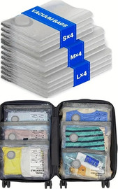 Luan סט 12 שקיות ואקום לנסיעות- 12 pcs vacuum bags מותג Travel Tech