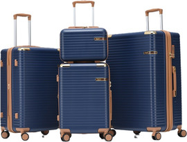 Luan סט 3 מזוודות קשיחות 20"/25"/29" + תיק איפור דגם Belle של המותג Luan בעיצוב יוקרתי- כחול