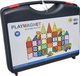 PLAYMAGNET אדר סט מגנטים להרכבה בתלת מימד 100 חלקים במזוודה