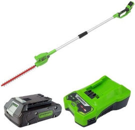 Greenworks מגזמת גובה 24V (דגם משופר) + סוללה 4.0Ah + מטען מהיר Greenworks
