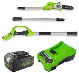 Greenworks מסור גבהים 2.62 מ' (משופר) 24V + סוללה 4.0Ah + מטען מהיר Greenworks